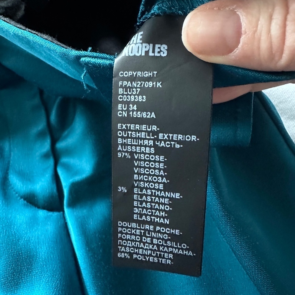 NWT | The Kooples | Teal Satin Suit Trousers - Picture 7 of 8